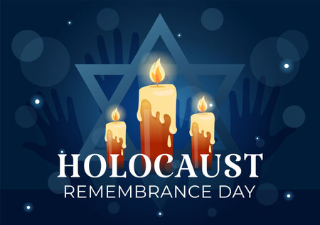 International Holocaust Remembrance Day Vector Illustration on 27 January with Yellow Star and Candle to Commemorates the Victims in Flat Backgroundのイラスト素材