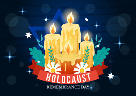 International Holocaust Remembrance Day Vector Illustration on 27 January with Yellow Star and Candle to Commemorates the Victims in Flat Backgroundのイラスト素材