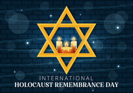 International Holocaust Remembrance Day Vector Illustration on 27 January with Yellow Star and Candle to Commemorates the Victims in Flat Backgroundのイラスト素材