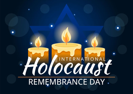 International Holocaust Remembrance Day Vector Illustration on 27 January with Yellow Star and Candle to Commemorates the Victims in Flat Backgroundのイラスト素材