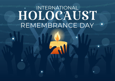 International Holocaust Remembrance Day Vector Illustration on 27 January with Yellow Star and Candle to Commemorates the Victims in Flat Backgroundのイラスト素材