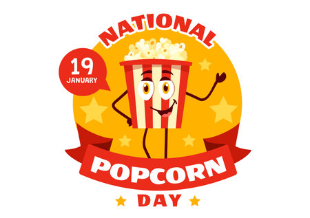 National Popcorn Day Vector Illustration on January 19th with a Big Box Popcorns to Poster or Banner in Flat Cartoon Background Designのイラスト素材