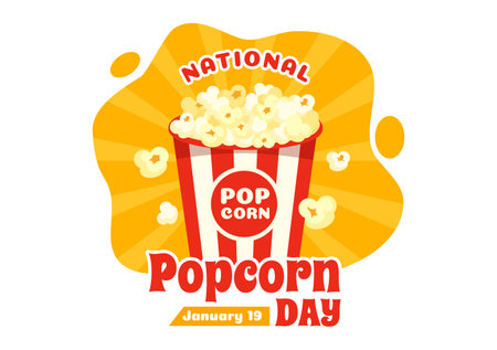 National Popcorn Day Vector Illustration on January 19th with a Big Box Popcorns to Poster or Banner in Flat Cartoon Background Designのイラスト素材