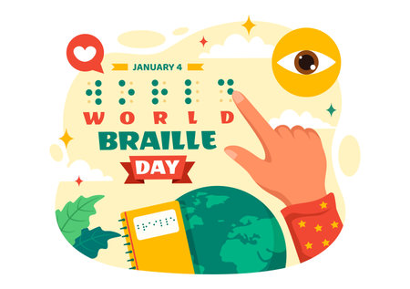 World Braille Day Vector Illustration on 4th of January with Text by Alphabet for Means of Communication in Flat Kids Cartoon Background Designのイラスト素材