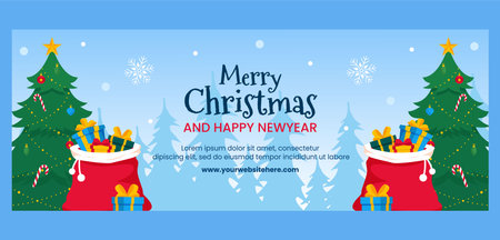 Merry Christmas Background Illustration Flat Cartoon Hand Drawn Templatesのイラスト素材