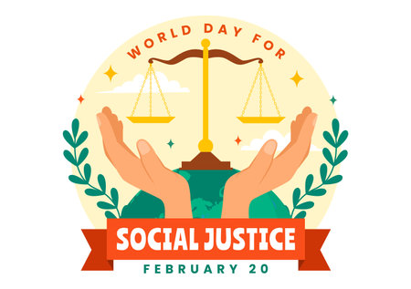 World Day of Social Justice Vector Illustration on February 20 with Scales or Hammer for a Just Relationship and Injustice Protection in Backgroundのイラスト素材