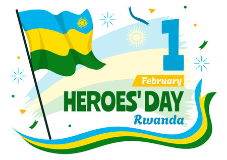 Rwanda Heroes Day Vector Illustration on February 1 with Rwandan Flag and Soldier Memorial who Struggled in National Holiday Cartoon Backgroundのイラスト素材