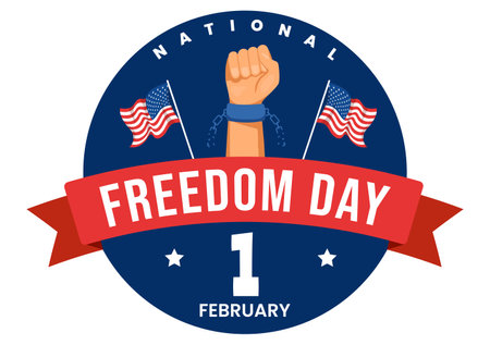 National Freedom Day Vector Illustration on 1 February with USA Flag and Hands in Handcuffs to Honoring all Who Served in Flat Backgroundのイラスト素材