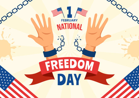 National Freedom Day Vector Illustration on 1 February with USA Flag and Hands in Handcuffs to Honoring all Who Served in Flat Backgroundのイラスト素材