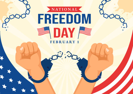 National Freedom Day Vector Illustration on 1 February with USA Flag and Hands in Handcuffs to Honoring all Who Served in Flat Backgroundのイラスト素材