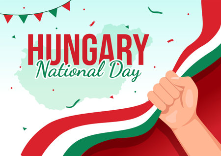 Happy Hungary National Day Vector Illustration on 15th of March with Hungary Flag in Flat Holiday Celebration Cartoon Background Designのイラスト素材