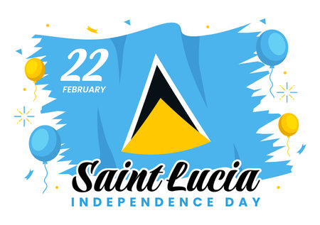Saint Lucia Independence Day Vector Illustration on February 22 with Waving Flag in National Holiday Celebration Flat Cartoon Background Designのイラスト素材