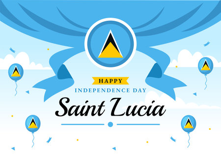 Saint Lucia Independence Day Vector Illustration on February 22 with Waving Flag in National Holiday Celebration Flat Cartoon Background Designのイラスト素材