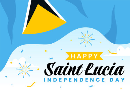 Saint Lucia Independence Day Vector Illustration on February 22 with Waving Flag in National Holiday Celebration Flat Cartoon Background Designのイラスト素材