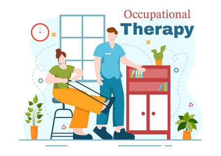 Occupational Therapy Vector Illustration with Treatment Session on Screening Development of Person and Medical Rehabilitation in Healthcare Backgroundのイラスト素材
