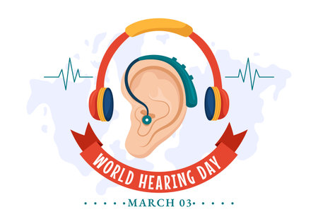 World Hearing Day Vector Illustration on 3 March to Raise Awareness on How to Prevent Deafness and Ear Treatment in Flat Healthcare Backgroundのイラスト素材