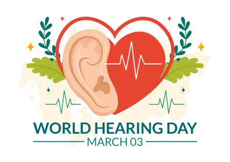 World Hearing Day Vector Illustration on 3 March to Raise Awareness on How to Prevent Deafness and Ear Treatment in Flat Healthcare Backgroundのイラスト素材