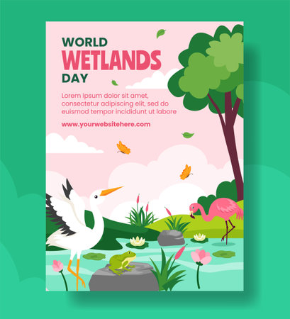 Wetlands Day Vertical Poster Flat Cartoon Hand Drawn Templates Background Illustrationのイラスト素材