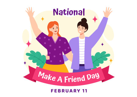 National Make a Friend Day Vector Illustration Observed on February 11th to Meet Someone and a New Friendship in Flat Cartoon Background Designのイラスト素材