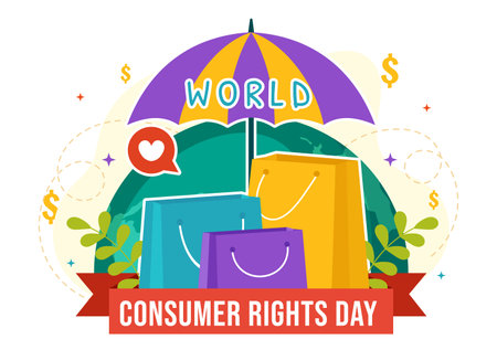 World Consumer Rights Day Vector Illustration on 15 March with Shopping Bags to be Respected and Protected in Flat Cartoon Backgroundのイラスト素材