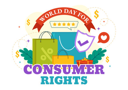 World Consumer Rights Day Vector Illustration on 15 March with Shopping Bags to be Respected and Protected in Flat Cartoon Backgroundのイラスト素材