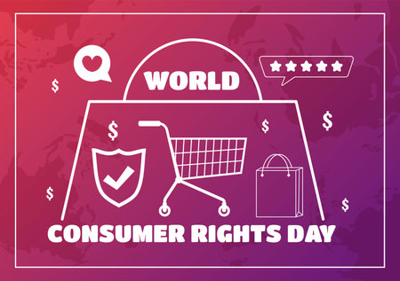 World Consumer Rights Day Vector Illustration on 15 March with Shopping Bags to be Respected and Protected in Flat Cartoon Backgroundのイラスト素材