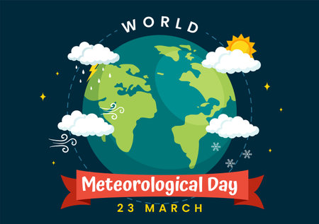 World Meteorological Day Vector Illustration on 23 March with Earth Map, Meteorology Science and Researching Weather in Flat Cartoon Backgroundのイラスト素材