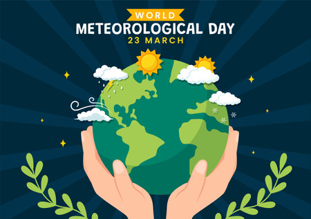 World Meteorological Day Vector Illustration on 23 March with Earth Map, Meteorology Science and Researching Weather in Flat Cartoon Backgroundのイラスト素材