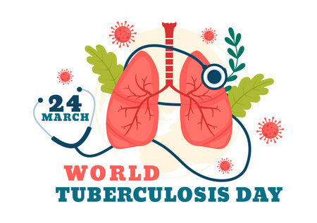 World Tuberculosis Day Vector Illustration on March 24 with Lungs and Bacteria to TB Awareness and Medical in Healthcare Flat Cartoon Backgroundのイラスト素材