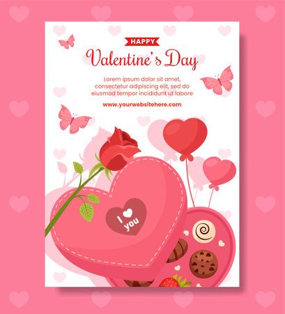 Happy Valentine's Day Poster Flat Cartoon Hand Drawn Templates Background Illustrationのイラスト素材