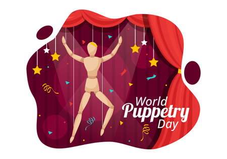 World Puppetry Day Vector Illustration on March 21 for Puppet Festivals which is moved by the Fingers Hands in Flat Kids Cartoon Background Designのイラスト素材