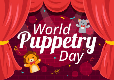 World Puppetry Day Vector Illustration on March 21 for Puppet Festivals which is moved by the Fingers Hands in Flat Kids Cartoon Background Designのイラスト素材