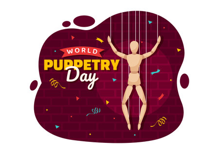 World Puppetry Day Vector Illustration on March 21 for Puppet Festivals which is moved by the Fingers Hands in Flat Kids Cartoon Background Designのイラスト素材