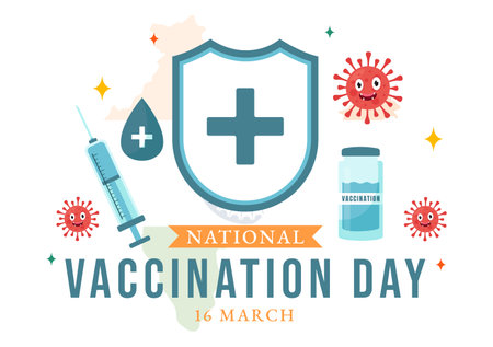 National Vaccination Day Vector Illustration on March 16 with Vaccine Syringe for Strong Immunity from Bacteria and Health Care in Flat Backgroundのイラスト素材