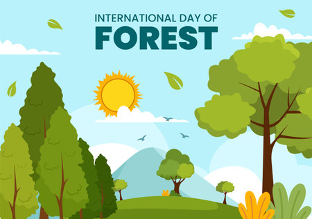 Forest Day Social Media Background Flat Cartoon Hand Drawn Templates Illustrationのイラスト素材