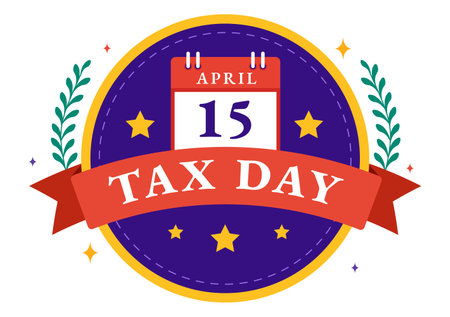 Happy Tax Day Vector Illustration on 15 April with Clipboard Tax Form, Clock, Pen, Coins Money and Paper Document to Pay the bills in Flat Backgroundのイラスト素材