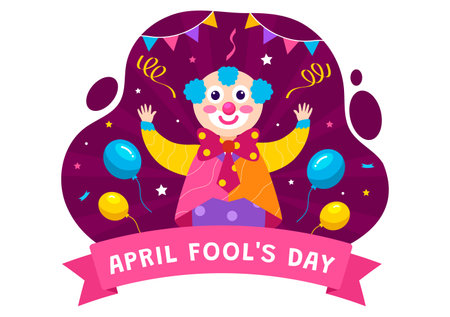 Happy April Fools Day Celebration Illustration Wearing a Jester Hat and a Box Containing Surprises to Surprise People in Flat Cartoon Holidayのイラスト素材