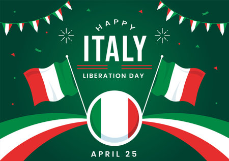Happy Italy Liberation Day Vector Illustration on April 25 with Waving Flag Italian and Ribbon in Holiday Holiday Flat Cartoon Backgroundのイラスト素材