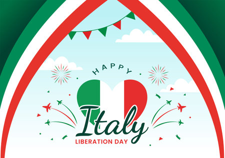 Happy Italy Liberation Day Vector Illustration on April 25 with Waving Flag Italian and Ribbon in Holiday Holiday Flat Cartoon Backgroundのイラスト素材