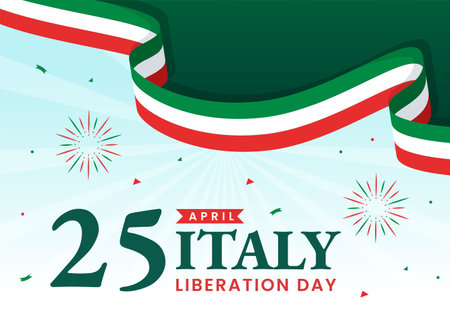 Happy Italy Liberation Day Vector Illustration on April 25 with Waving Flag Italian and Ribbon in Holiday Holiday Flat Cartoon Backgroundのイラスト素材