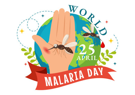 World Malaria Day Vector Illustration on April 25 with Earth Protected from Mosquitoes to Avoid Mosquito Bites in Healthcare Flat Cartoon Backgroundのイラスト素材