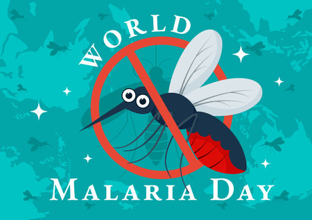 World Malaria Day Vector Illustration on April 25 with Earth Protected from Mosquitoes to Avoid Mosquito Bites in Healthcare Flat Cartoon Backgroundのイラスト素材