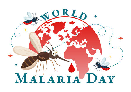 World Malaria Day Vector Illustration on April 25 with Earth Protected from Mosquitoes to Avoid Mosquito Bites in Healthcare Flat Cartoon Backgroundのイラスト素材