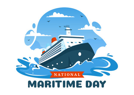 World Maritime Day Vector Illustration with Sea and Ship for Shipping Safety and Security and the Marine Environment in Nautical Celebration Designのイラスト素材