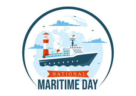World Maritime Day Vector Illustration with Sea and Ship for Shipping Safety and Security and the Marine Environment in Nautical Celebration Designのイラスト素材