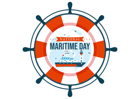 World Maritime Day Vector Illustration with Sea and Ship for Shipping Safety and Security and the Marine Environment in Nautical Celebration Designのイラスト素材