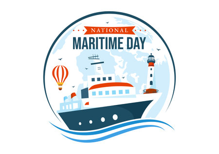 World Maritime Day Vector Illustration with Sea and Ship for Shipping Safety and Security and the Marine Environment in Nautical Celebration Designのイラスト素材