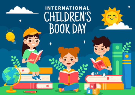 Children Book Day Social Media Background Flat Cartoon Hand Drawn Templates Illustrationのイラスト素材