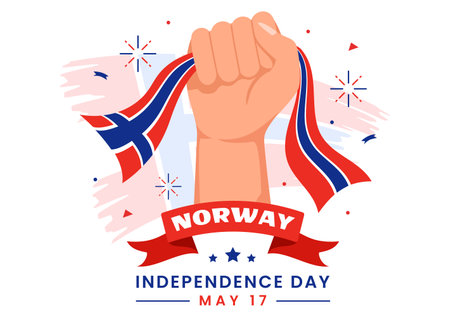 Norway Independence Day Vector Illustration on May 17 with Flag of Norwegian and Ribbon in National Holiday Celebration Flat Cartoon Backgroundのイラスト素材