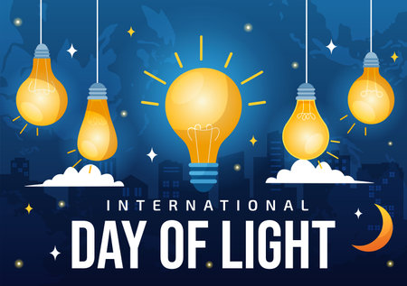 International Day of Light Vector Illustration on May 16 to the Importance Use of Lamp and Savings in Human Life in Flat Cartoon Backgroundのイラスト素材